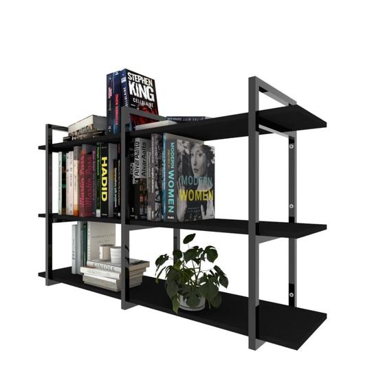 Imagem de Prateleira industrial moveis escritorio quarto estante infantil livros preto ferro e madeira