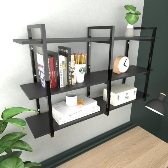 Imagem de Prateleira industrial moveis escritorio quarto estante infantil plantas preto ferro e madeira