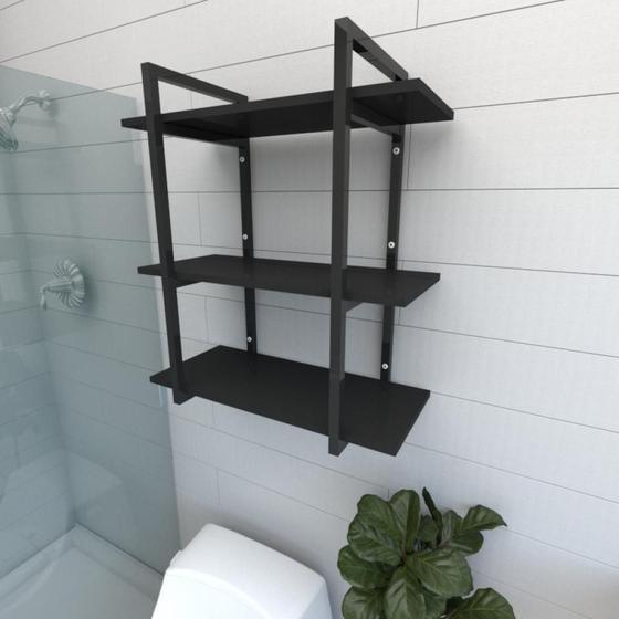 Imagem de Prateleira industrial para banheiro aço cor preto prateleiras 30 cm cor preto modelo ind09pb