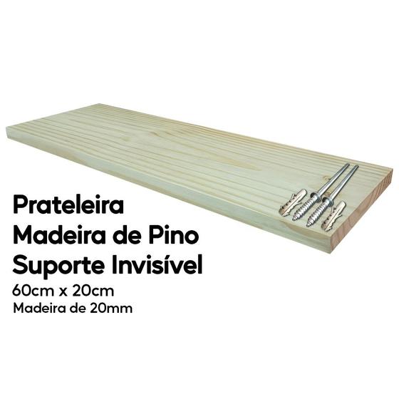 Imagem de Prateleira Madeira de Pinus 60x20 Suporte Invisível