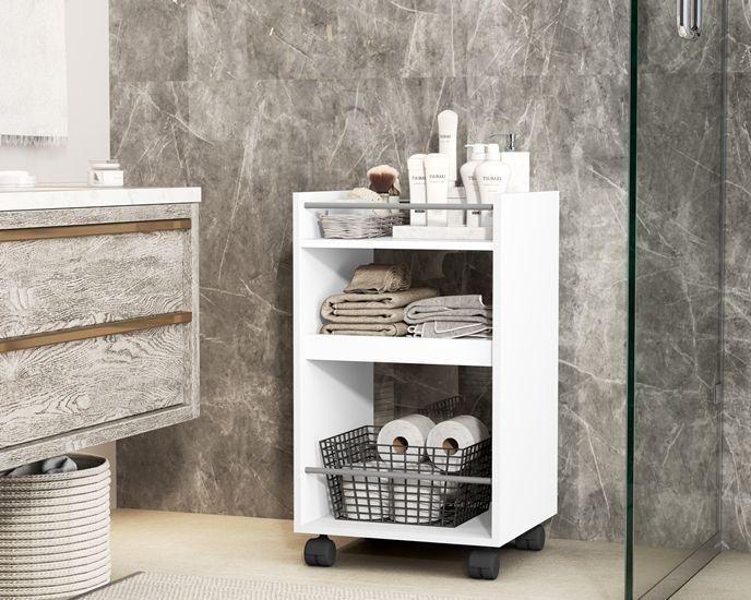 Imagem de Prateleira Multiuso Organizador com rodinhas Bar AMON cor Branco - Comprar Moveis para sua Casa