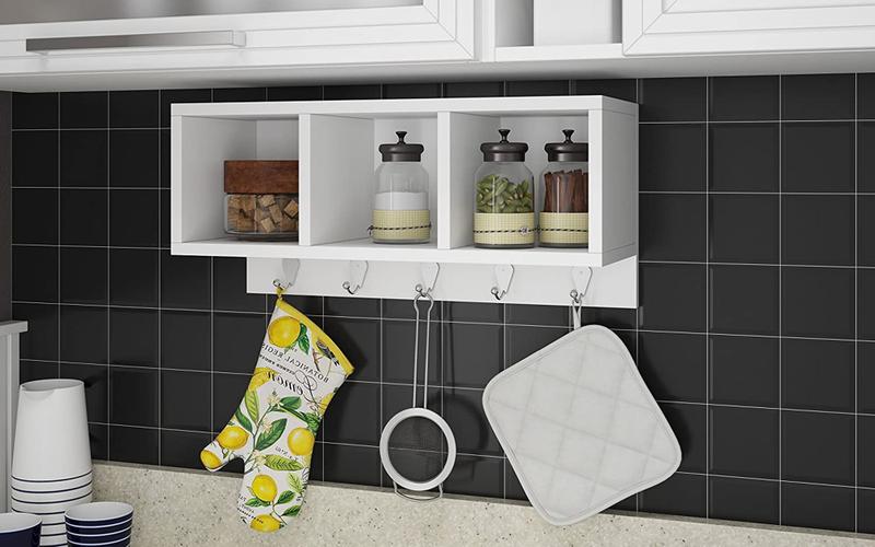 Imagem de Prateleira Nicho 100% MDF com Ganchos para cozinha (Porta Tempero e Utensílios) - Claudia