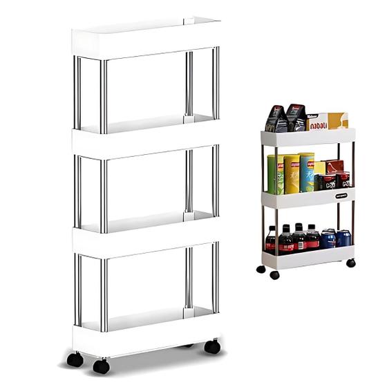 Prateleira Organizador Multiuso Branca de 4 Andares com Rodinhas Resistente Carrinho - click & compre
