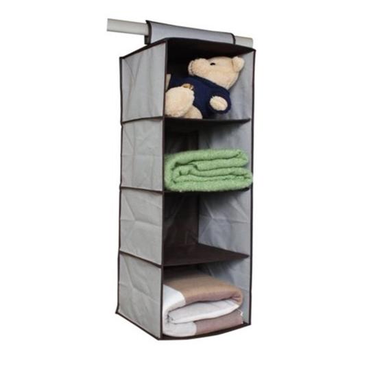 Imagem de Prateleira organizador vertical guarda roupas multiuso closet armario 4 divisórias camisa, toalha, sapato cinza luxo kan