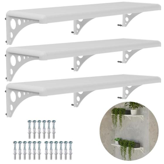 Imagem de Prateleira Pvc Multiuso Com Suporte Branca 40X20Cm Kit 03 Un