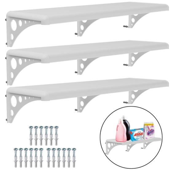 Imagem de Prateleira Pvc Multiuso Com Suporte Branca 80X20Cm Kit 03 Un