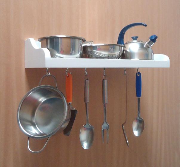 Imagem de Prateleira Suporte Porta Panelas e Utensílios de Cozinha - Branco Laca