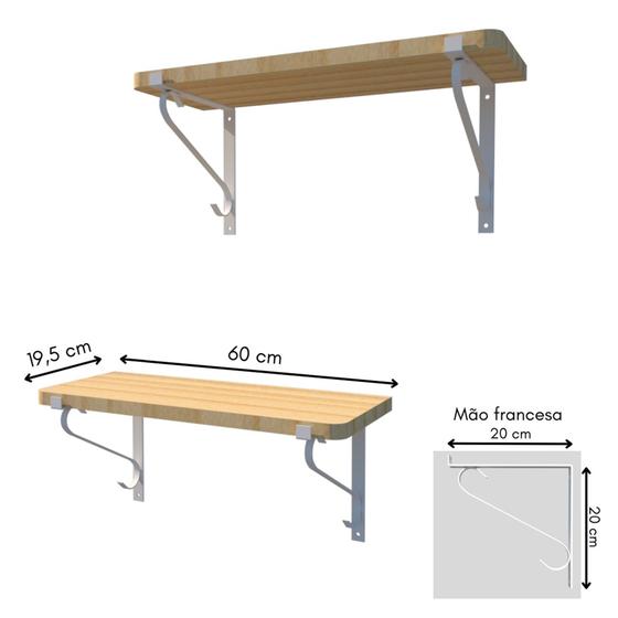 Imagem de Prateleira Suspensa com Mão Francesa 60cm x 20cm Reforçada