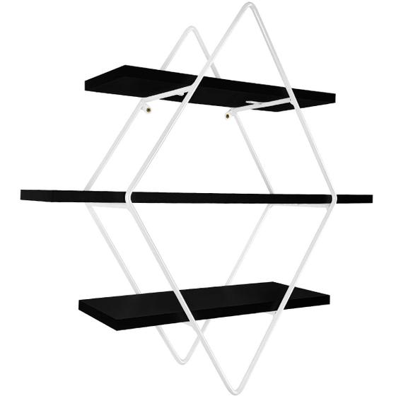 Imagem de Prateleira Tripla Estante Decorativa Livros Quarto Sala Losan Aço MDP - Branco Preto