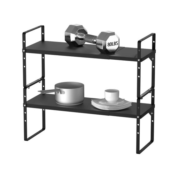 Imagem de Prateleiras de cozinha expansíveis Organizador ajustável prateleira de prateleira spice rack organizador de bancada para kitchen despensa banheiro quarto office, preto, conjunto de 2, GNEOUS Greal