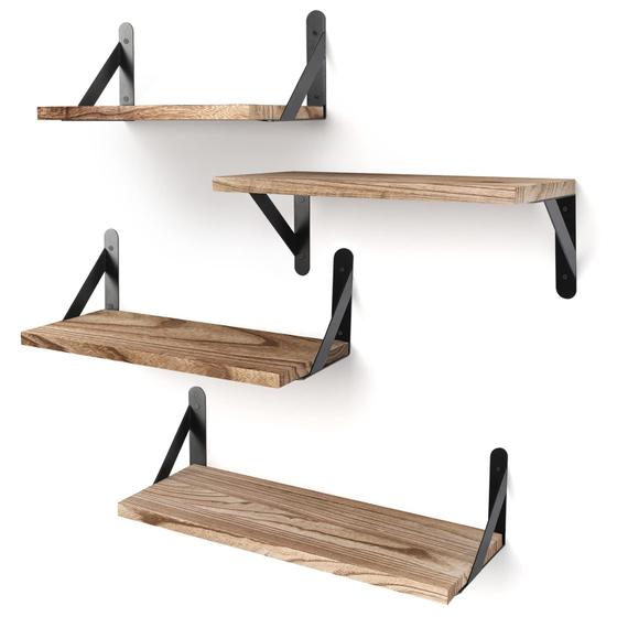 Imagem de Prateleiras flutuantes YGEOMER Rustic Wood 4 conjuntos montados na parede