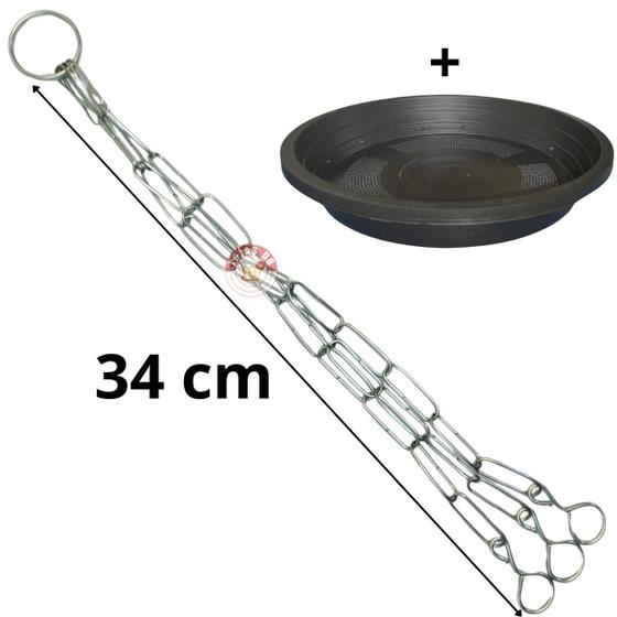 Imagem de Prato 17 cm Redondo 13 cm Fundo + Corrente d Metal Vasos d Pendurar Planta Vertical Suporte Suspenso