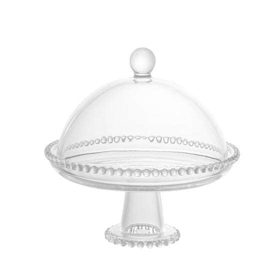 Prato 20 cm para bolo de cristal transparente com pé e tampa Pearl Wolff - 28272 Menor preço em Prato 20 cm para bolo de cristal transparente com pé e tampa Pearl Wolff - 28272