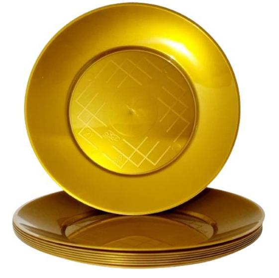 Imagem de Prato Acrílico Resistente 22cm Dourado Ouro - 10 unid