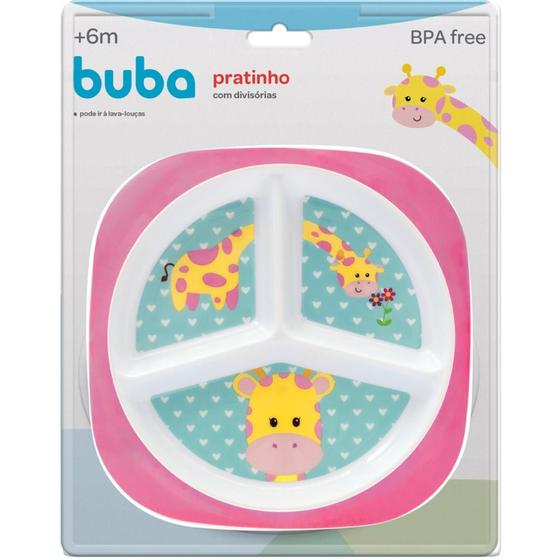 Imagem de Prato Com 3 Divisórias Animal Fun Introdução Alimentar Bebê Infantil Buba Pode Microondas e Lava Louças