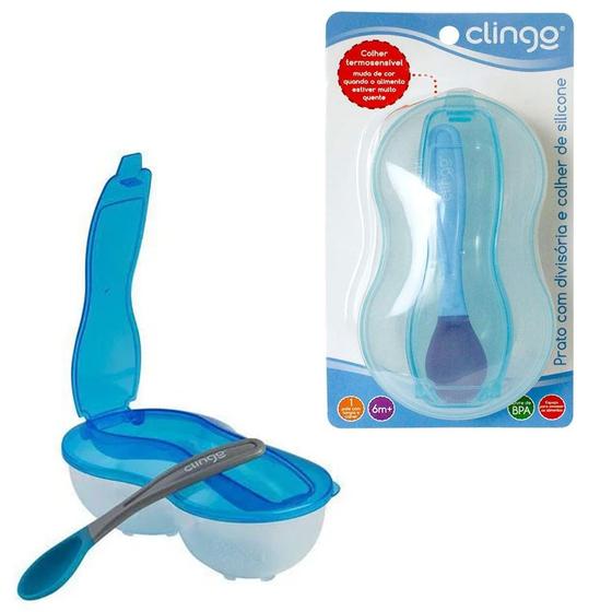 Imagem de Prato Com Divisória E Colher Azul +6m Clingo