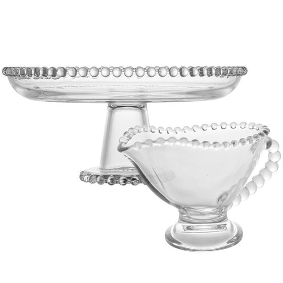 Imagem de Prato De Cristal Com Pé Bolos Pearl 20cm Com Jarra Para Mais Cobertura