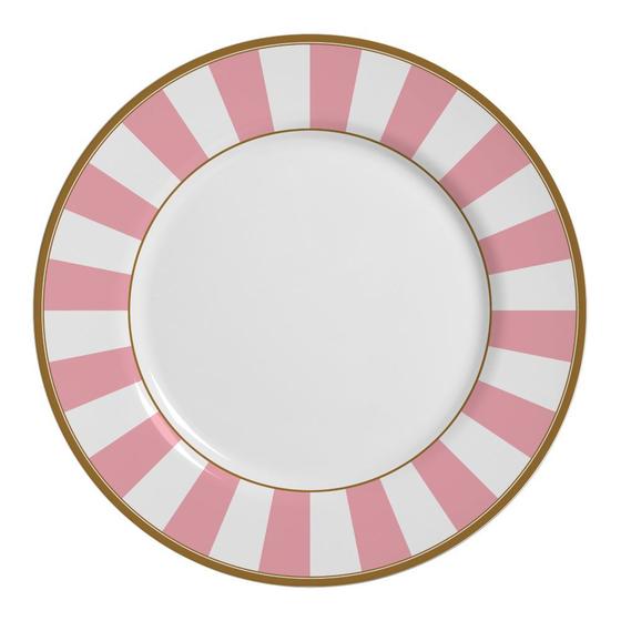 Imagem de Prato De Porcelana Refeição Bastante Comida Almoço Stripe Raso 1 Unidade Rosa