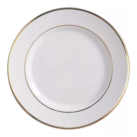 Imagem de Prato De Sobremesa Cerâmica Luxo Borda Dourada Filete Ouro 25cm Relevo Gold