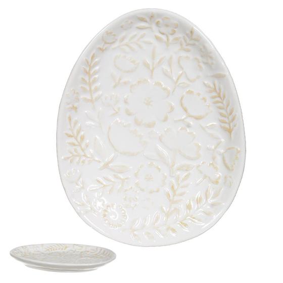 Imagem de Prato de Sobremesa Oval Páscoa Bege e Branco 19,3x15x2,5cm