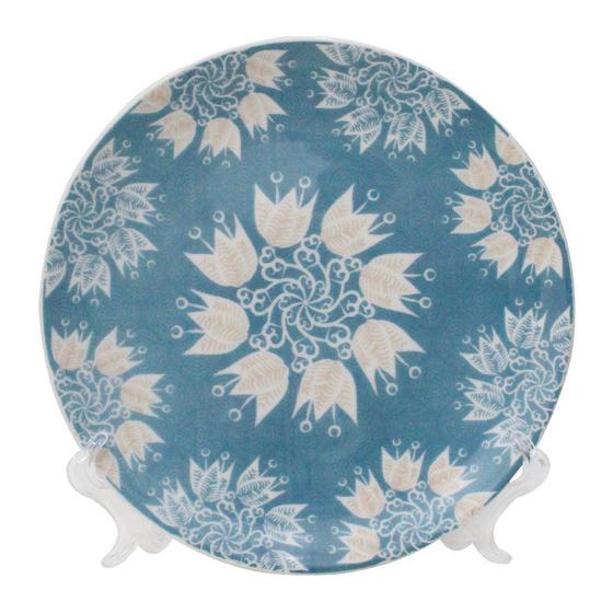 Imagem de Prato Decorativo Porcelana Etnia Com Suporte Transparente Para Mesa 21cm