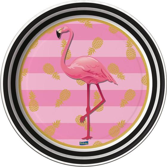 Imagem de Prato Flamingo Tema Papel Descartável Festa c/8