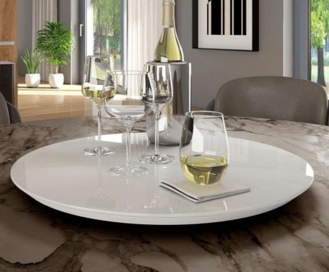 Prato Giratório De 40 Cm Branco Com vidro Fixo Para Centro De Mesa 