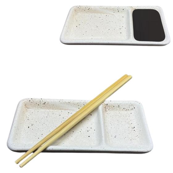 Imagem de Prato individual para Sushi e Shoyu em Porcelana Sapporo com Divisória Creme Mesclado