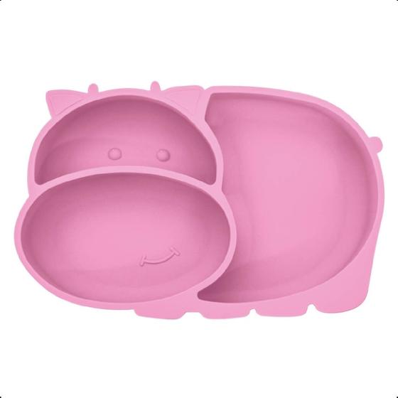 Imagem de Prato Infantil Com Ventosa de Silicone Resistente e Maleável Com divisórias Pode ir no microondas KaBaby Rosa - 1132R