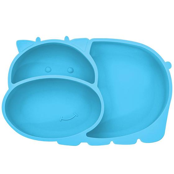 Imagem de Prato Infantil De Silicone Com 3 Divisórias Para Bebê Introdução Alimentar Hipopótamo Azul Kababy