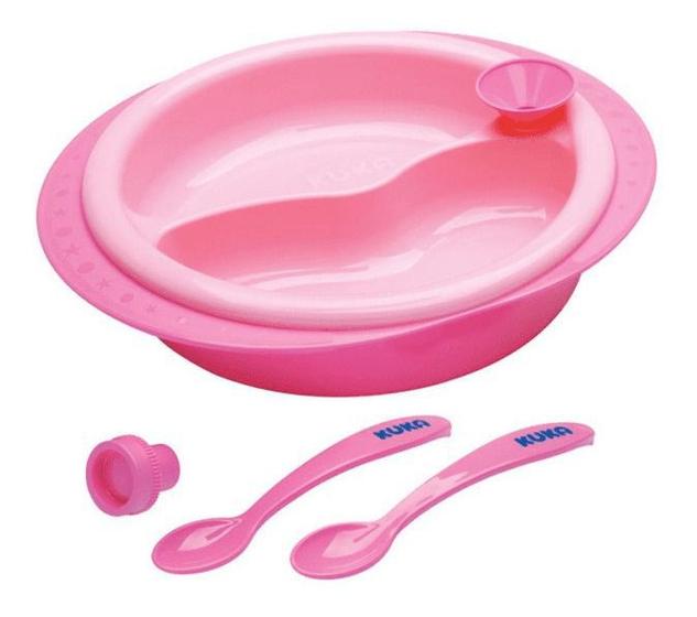 Imagem de Prato Infantil Térmico Com Colher Rosa Kuka