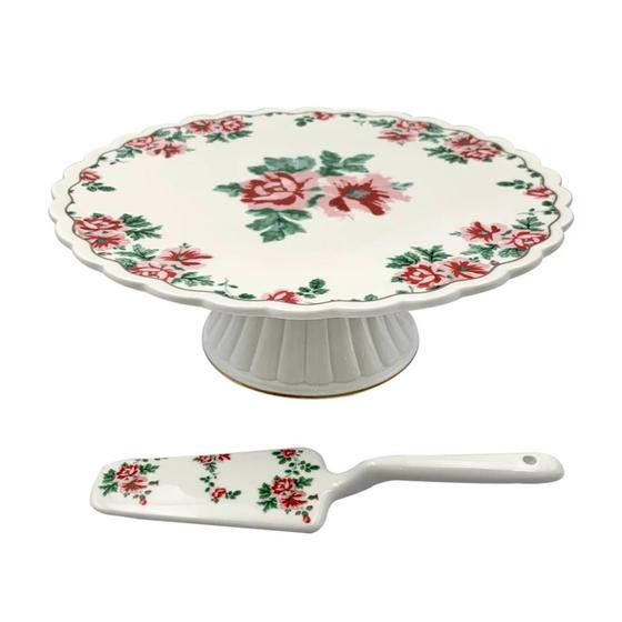 Imagem de Prato P/ Bolo Com Espatula Em Porcelana New Bone 