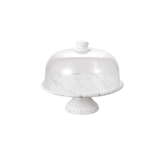 Imagem de Prato para bolo em porcelana com cúpula Hauskraft Marble 22cm