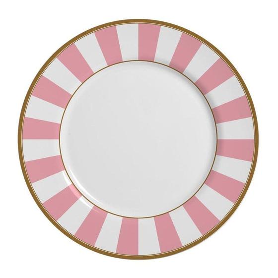 Imagem de Prato Raso de Cerâmica Pink Rosa Strip Borda Dourada Alleanza 29cm 2ª Linha