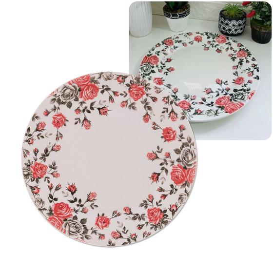 Imagem de Prato Raso De Porcelana Pink Garden Florido 26cm Luxo Lyor