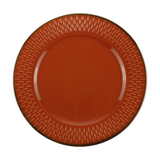 Imagem de Prato Raso de Sobremesa Porcelana Laranja Detalhe Metalizado - 20cm
