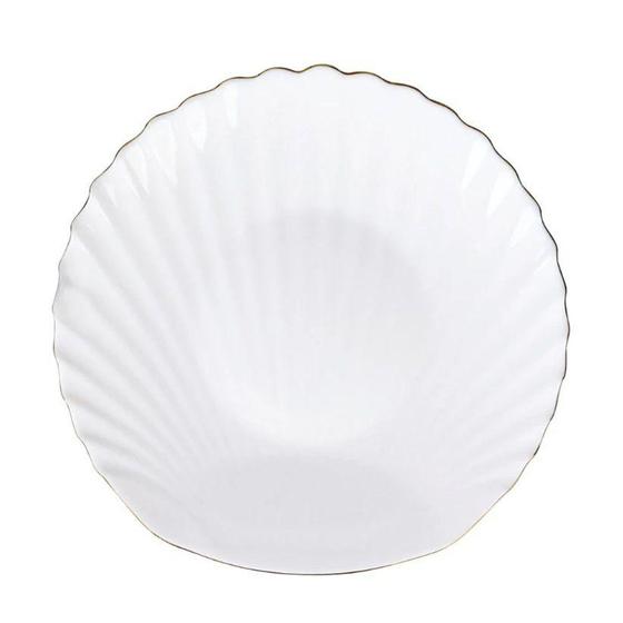 Prato Raso Tetis Concha em Vidro Opalino Gold Rim Borda Dourada 26,7cm ...