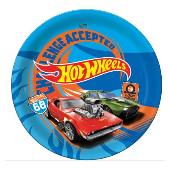 Imagem de Prato Redondo Tematico Hot Wheels Descartavel Com 8un Festa