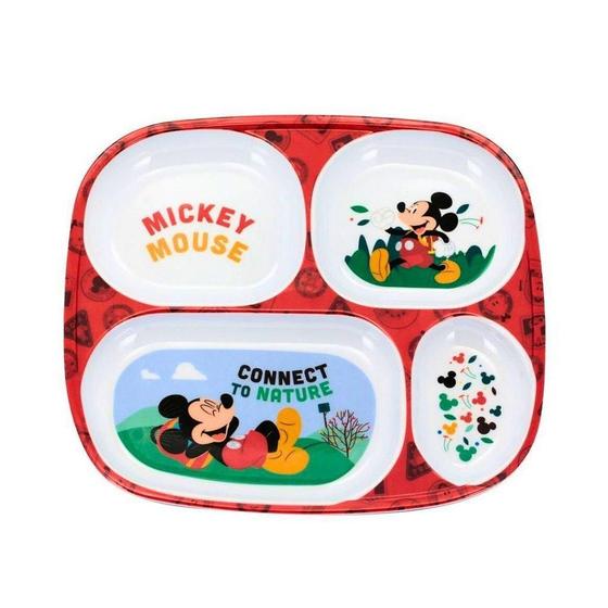Imagem de Prato Refeição Infantil 4 Divisórias Melamina Mickey Mouse