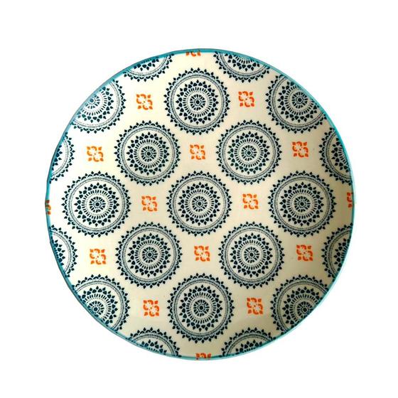 Imagem de Prato Sobremesa Cerâmica Mandalas Azul Laranja 19cm - 1 unid