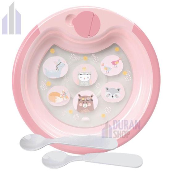 Imagem de Prato Térmico Bebê 450 ml com Ventosa Bichinhos Petit Rosa - Plasútil