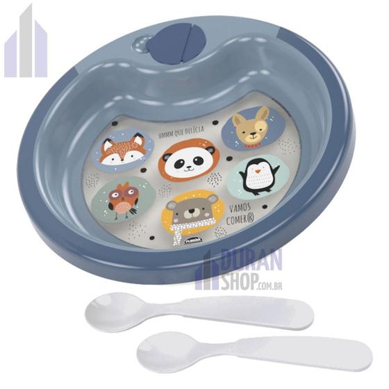 Imagem de Prato Térmico Bebê 450 ml com Ventosa e 2 Colheres Bichinhos - Plasútil