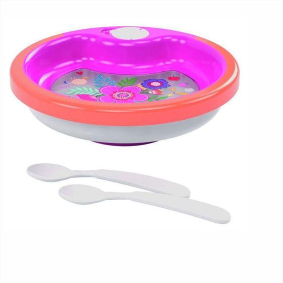 Prato Térmico Infantil Rosa 450ML Com 2 Colheres Presente Bebê Gestante ...