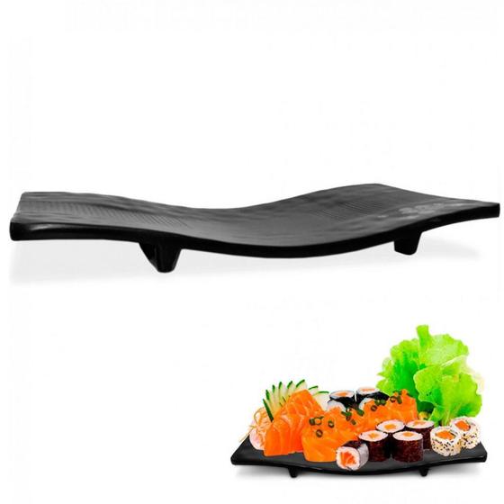 Imagem de Prato Travessa 28x13 Cm Ondulado em Melamina / Plastico para Sushi Cor Preto  Bestfer 