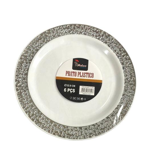 Imagem de Pratos de festa Jantar com detalhes prata de Acrilico- 12un