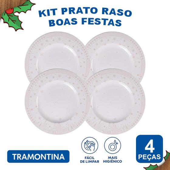 Imagem de Pratos de Natal Boas Festas 21 cm Jogo de Pratos Sobremesa Tramontina em Porcelana Decorada 6 Peças