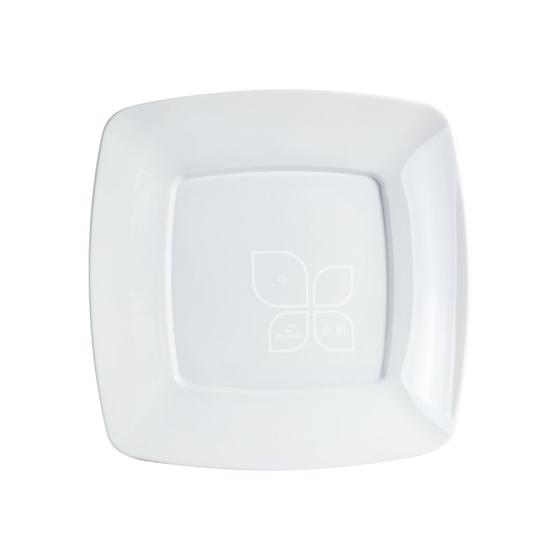Imagem de Pratos Quadrados 21cm de Plástico Branco Resistente Strawplast P/ Refeição C/140 Un.