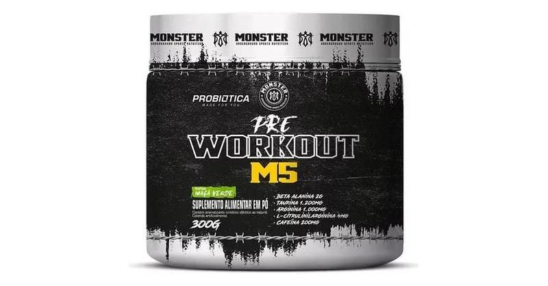 Imagem de Pré Treino Workout Monster M5 300g Probiotica Maça Verde