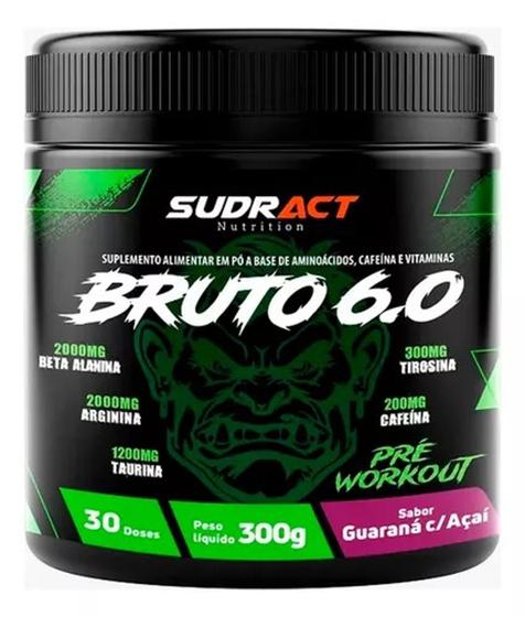 Imagem de Pré Workout BRUTO 6.0 Sudract 300g (30 doses) - PRÉ TREINO GUARANÁ COM AÇAÍ