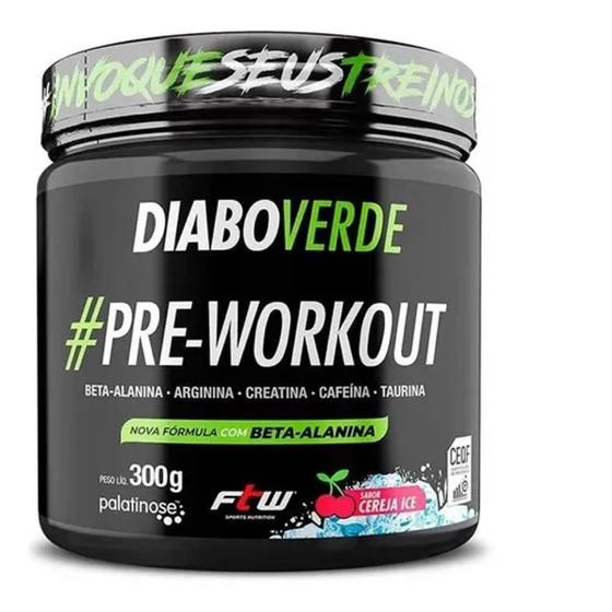 Pre Workut Diabo Verde Ice Cereja- 300gr- FTW Menor preço em Pre Workut Diabo Verde Ice Cereja- 300gr- FTW